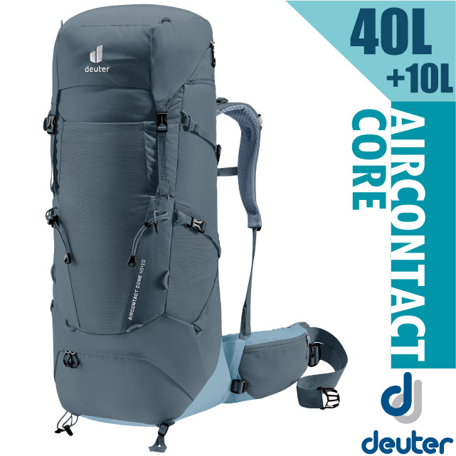 【德國 Deuter】Aircontact Core 40+10L 專業輕量減震拔熱透氣背包/3350122 黑/水藍✿30E010